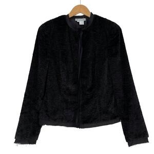 Eccoci Women’s Size 6 Small Black Faux Fur Silk Trim Button Front Blazer Jacket